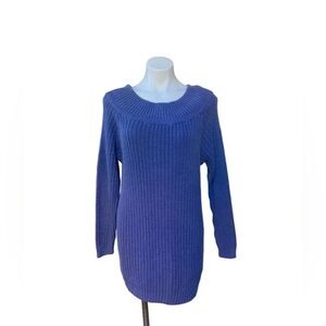 Vintage 80s Pappagallo Periwinkle Cotton Ribbed Knit Long Sleeve Mini Dress